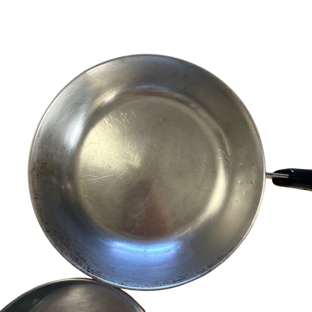 Vintage Revere Ware Copper Clad Skillet Set 2 Pans with Lids 8in and 6in